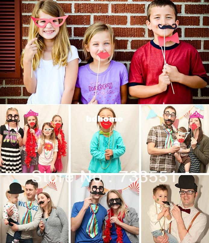 Promotional!New Year Sale!Free Shipping 32pcs/set Funny Photo Booth Props Hat Mustache On A Stick Birthday Party fun favor