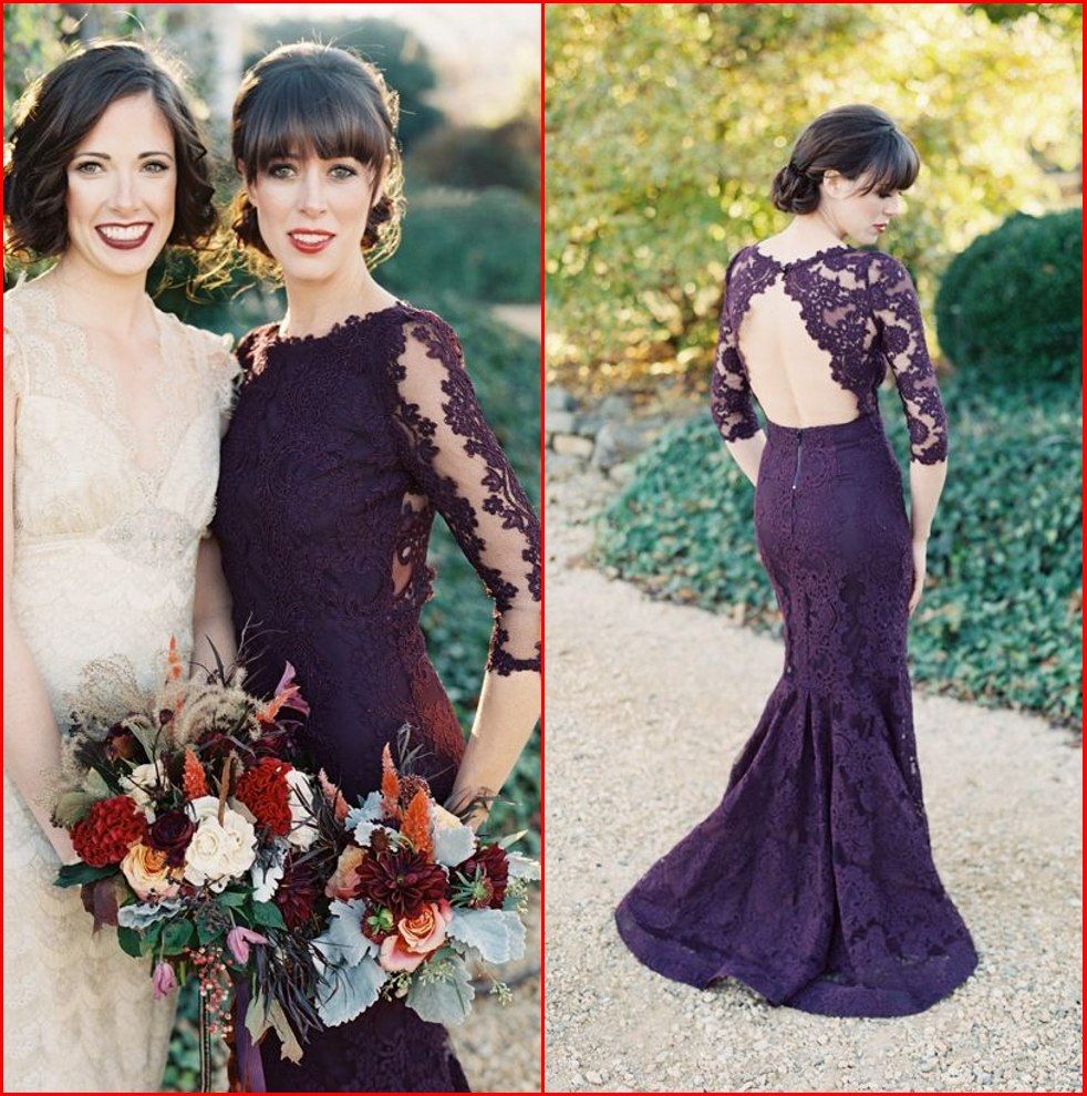 2015 Purple Lace Long Bridesmaid Dress Sheer Half Sleeve Open Back Elegant Mermaid Formal Dresses Evening Gowns Custom made
2015 Purple Lace Long Bridesmaid Dress Sheer Half Sleeve Open Back Elegant Mermaid Formal Dresses Evening Gowns Custom made