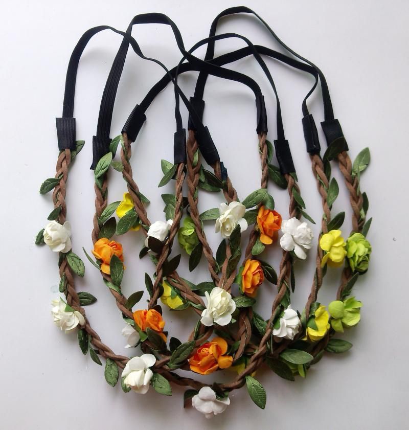 Wholesale Bohemian Headband for Women Flowers Braided Leather Elastic Headwrap for Ladies hair band Assorted Colors Hair Ornaments hairband