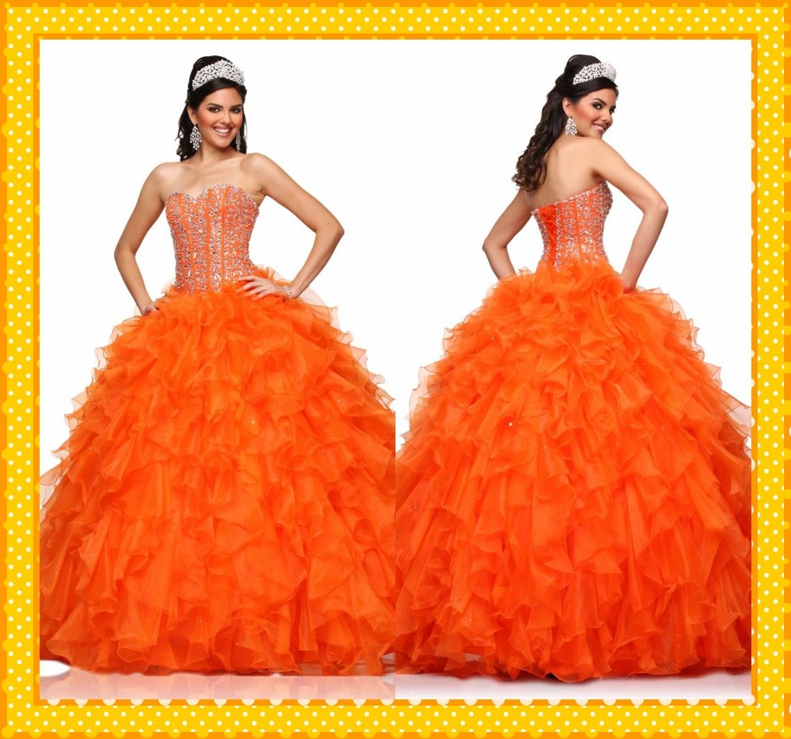 Princess Orange Sweetheart Quinceanera Dresses Rich Flouncing Ball Gown