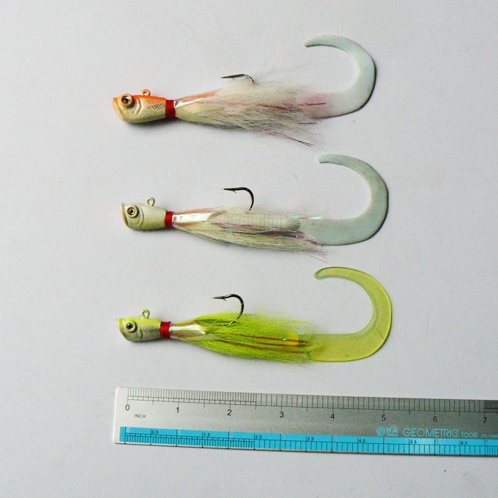 Deep Sea Boat Fishing Deer Hair Jig Lure Fish Head Soft Worm Fishing Lure /bag Three Size Jig