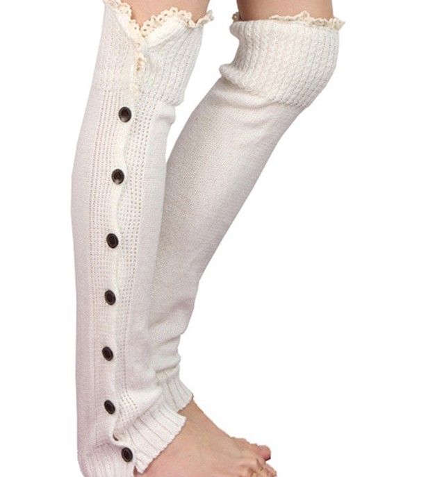 Jambières tricotées en dentelle boutonnée, longues et solides, bas de bottes, couvre-bottes, Leggings serrés, #3478