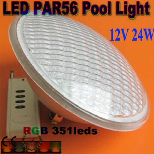 Free Shipping Par56 RGB LED Light Swimming Pool light 24W 351 LED Fountain Lamp Underwater IP68 luz de la piscina AC12V+Remote controller