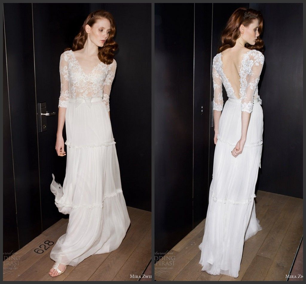 Mira Zwillinger 2014 Roxanna Wedding Dresses White Hand Made Deep V