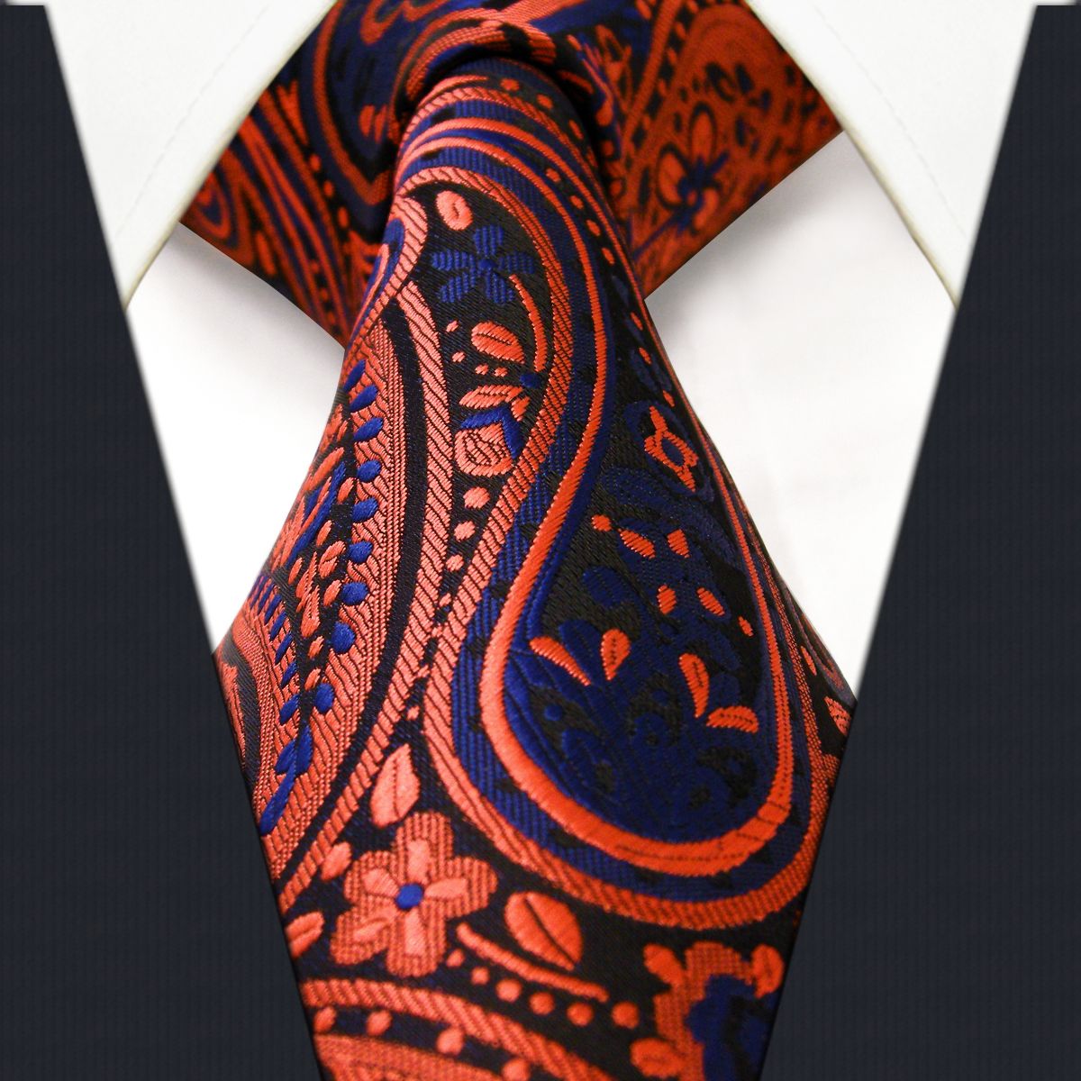 P18 Paisley Orange Navy Mens Neckties Ties Extra Long Size 100 Silk Jacquard Woven Brand New