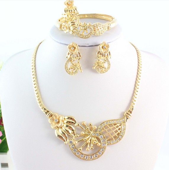 New Fashion 18K Gold Plated Wedding Bridal Accessories African Jewelry Necklace Bracelet Rings Earrings Jewelry Sets, Golden
New Fashion 18K Gold Plated Wedding Bridal Accessories African Jewelry Necklace Bracelet Rings Earrings Jewelry Sets, Golden
