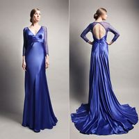 Long blue deep v-neck satin evening dress Long blue deep v-neck satin evening dress