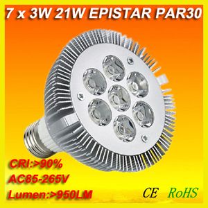 4x High Lumen 1000LM Dimmable 7x3W E27 LED PAR30 PAR 30 Светодиодный прожекторные лампы лампочки прохладный белый | теплый белый 100В-240 В