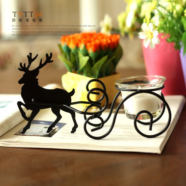 Black Iron Reindeer Mousse Wrought Iron Decoration Candle Holder