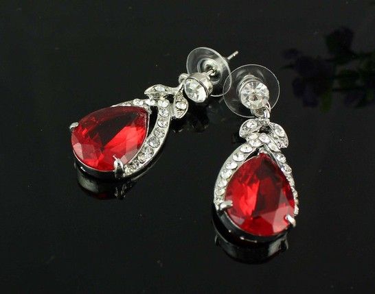 HOT RED GARNET RUBY TOPAZ WHITE GOLD PLATED NECKLACE EARRING JEWELRY SET WS#2