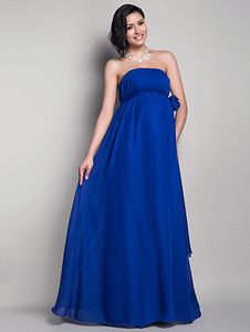 Yeni Kılıf / Sütun Kraliyet Mavi Straplez Kat-Uzunluk Şifon Annelik Nedime Elbisesi