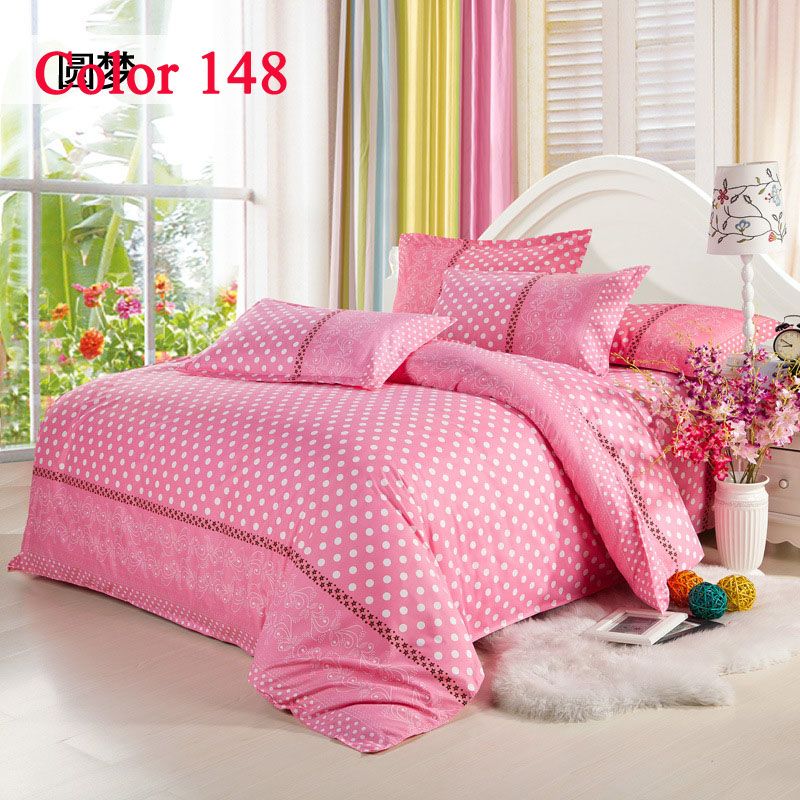 Compre Ropa De Cama De Color Rosa Con Blanco Punto Completo Reina Cama