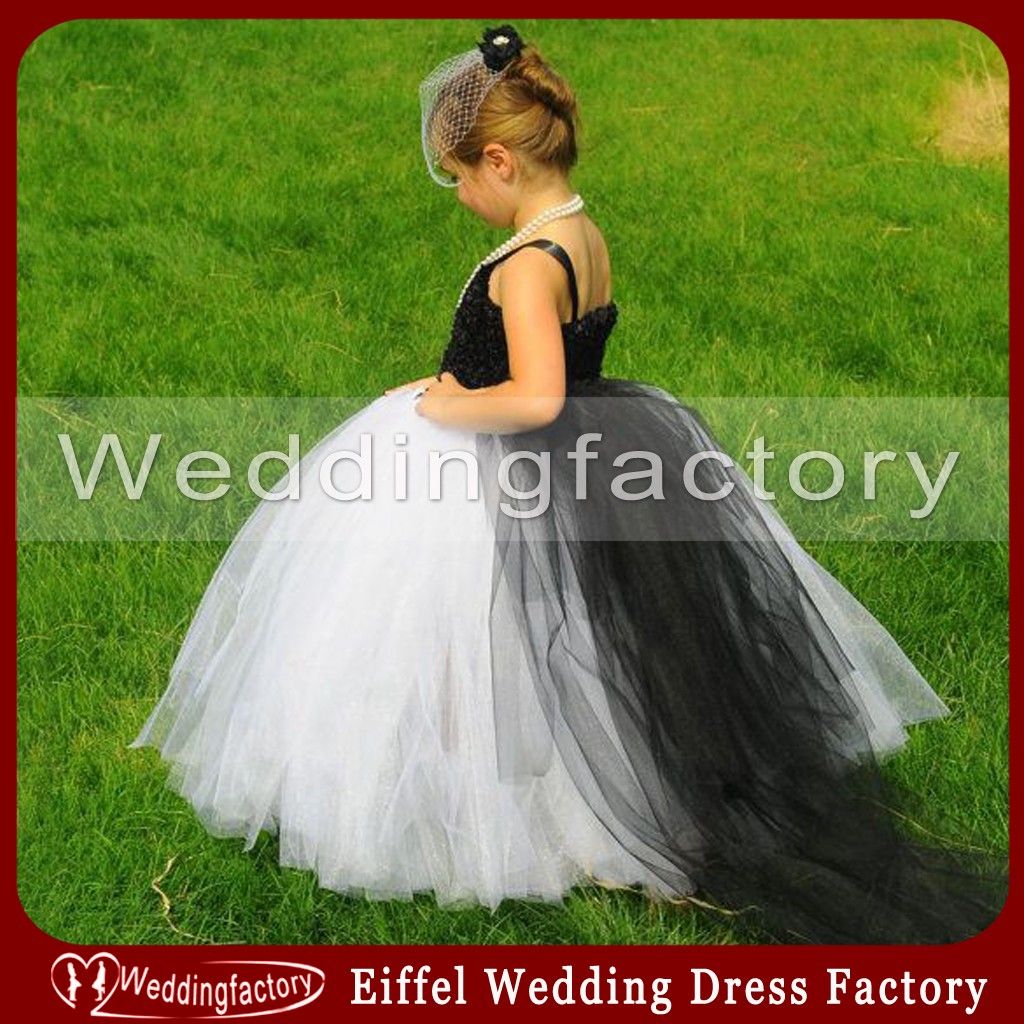 Princess Black And White Flower Girl Dresses Lovely Girls Tulle Wedding