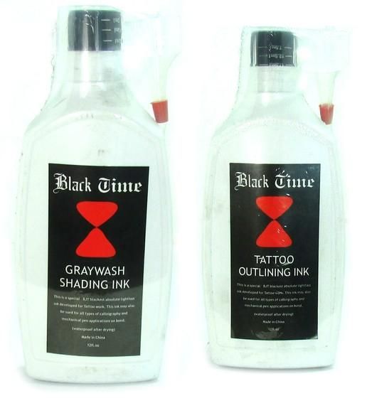 Two Bottle Of 12oz Black Time Ink Black Tattoo Outlining Ink Grey Wash