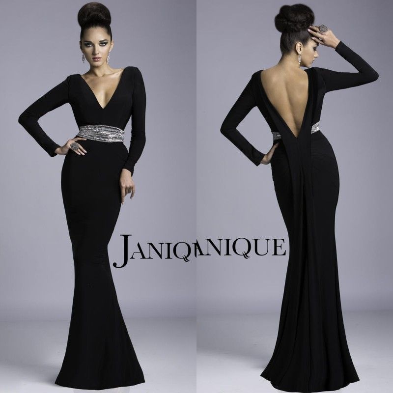 2014 Vintage Mermaid Prom Dresses JANIQUE Sexy Black Backless V Neck ...