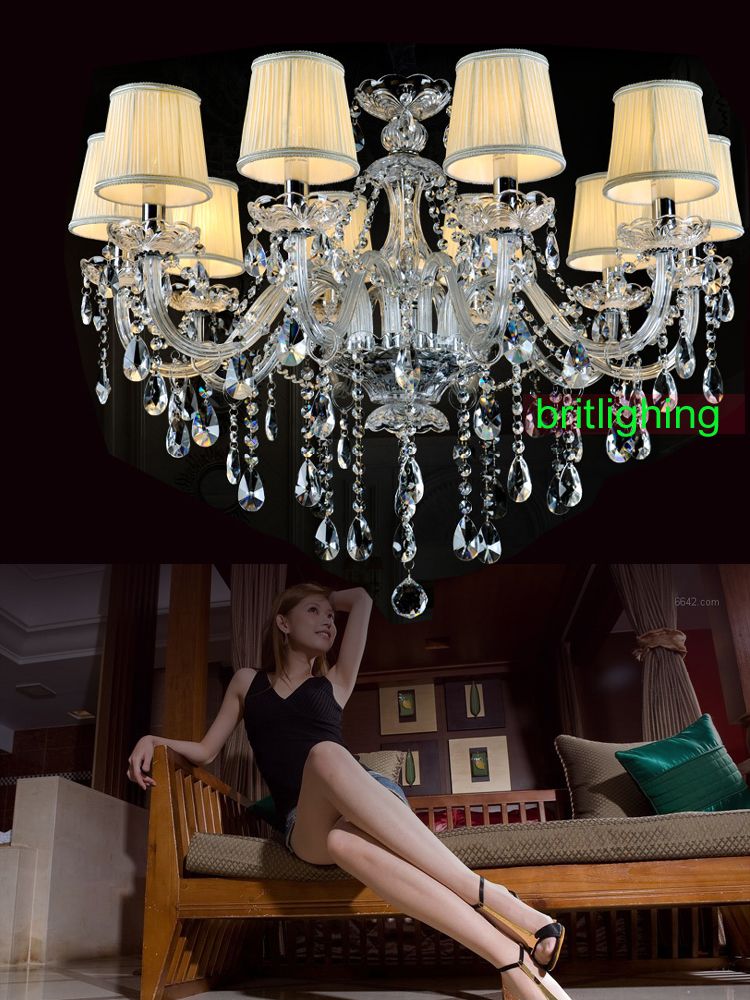 Modern Crystal Chandeliers With Fabric Shade Vintage led chandelier Lighting Venetian Lights Semi-Flush Lighting Dining Room Hanging Lamps Personali