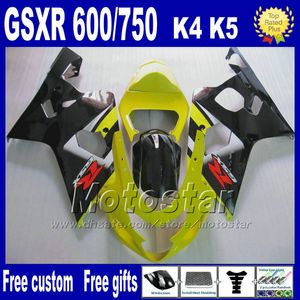 Suzuki GSXR için Motosiklet Fairings 600 750 2004 2005 Sarı Siyah Abs Plastik Kaplama Vücut Kitleri K4 GSX-R 600/750 04 05 HJ4