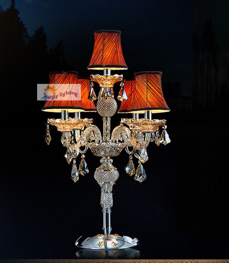 Large Crystal Table Lamp Restaurant Candelabra with Lampshade Led Desk