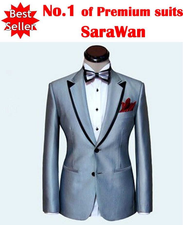 Custom Made Men Suit,Silver Mens Wedding Suit,Black Double Collar Mens