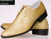 2014 hot selling gold pu leather dress shoes men's business casual