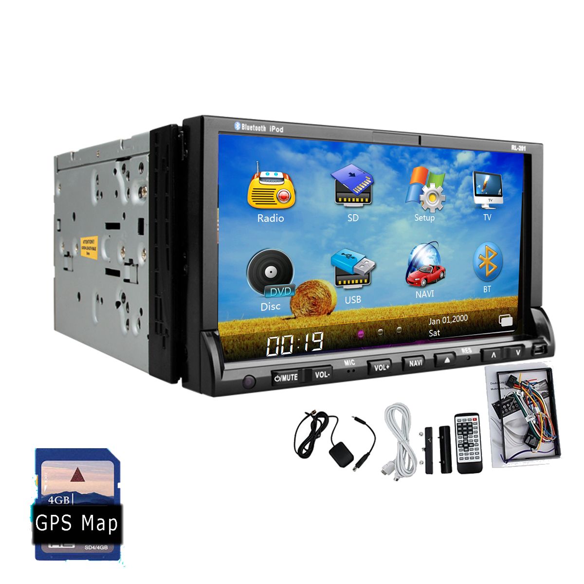 High Def 7 In Dash Double 2 Din Car Stereo Dvd Player Gps Navigation Bluetooth 7touchscreen In