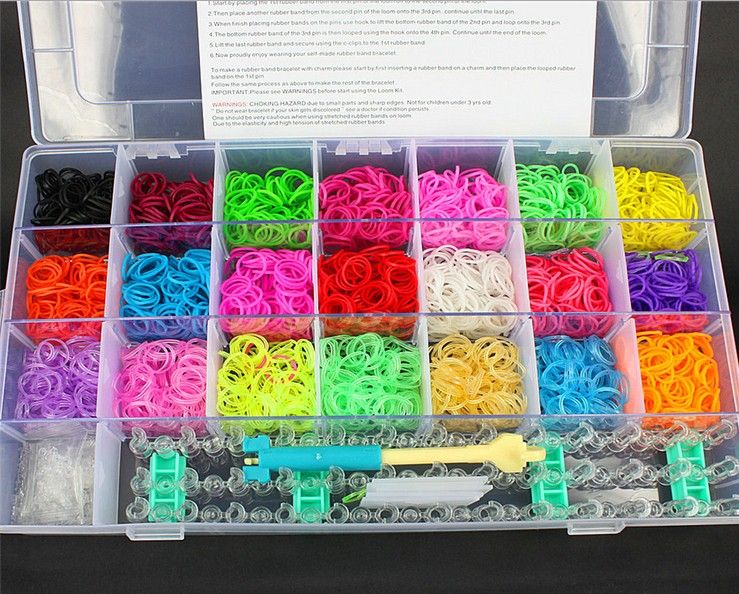 2017 2200 Colourful Rainbow Rubber Loom Bands Bracelet Making Kit Set