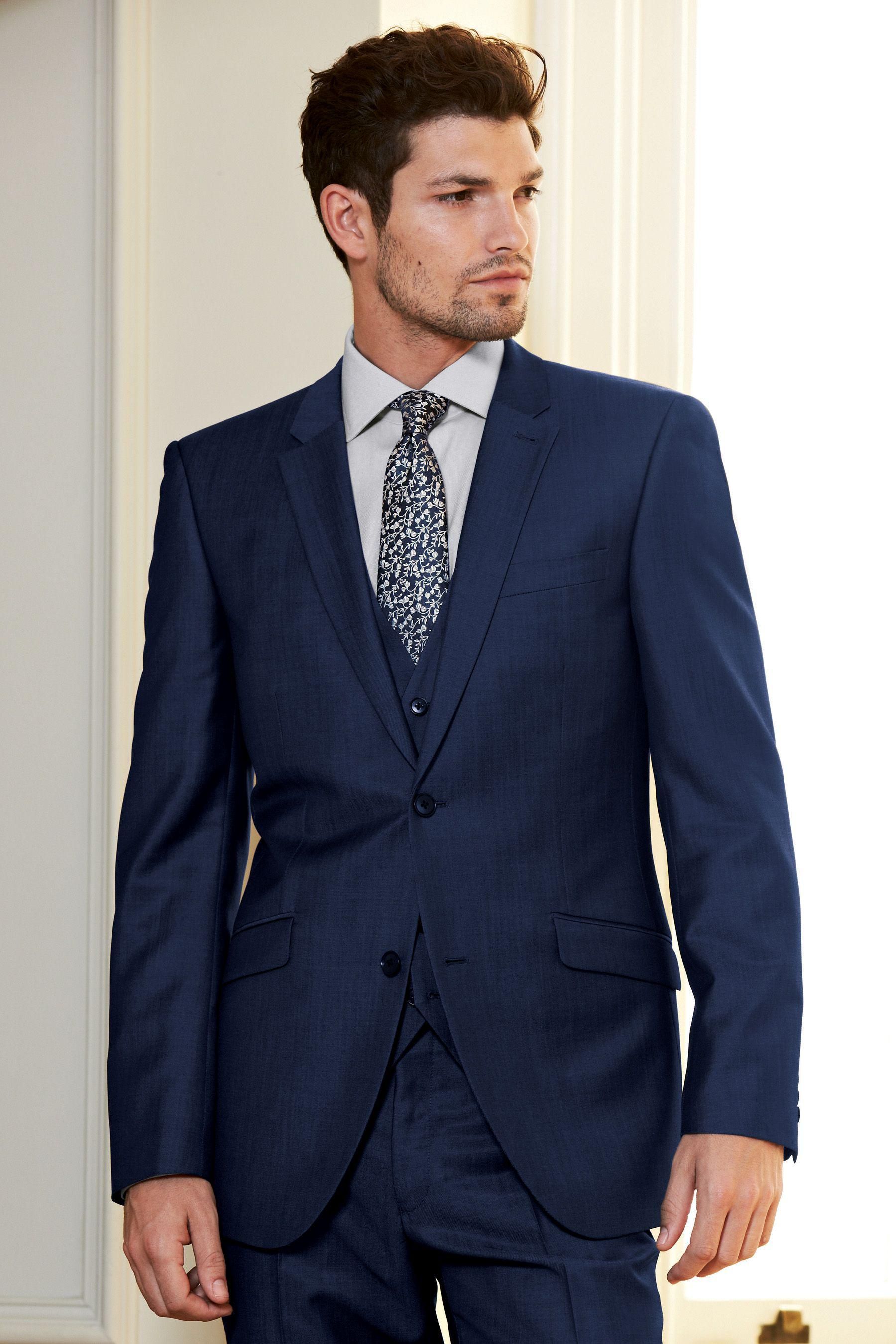 2016 Fashion Color Pocket Flaps Slanted Navy Blue Suits Groom Wedding