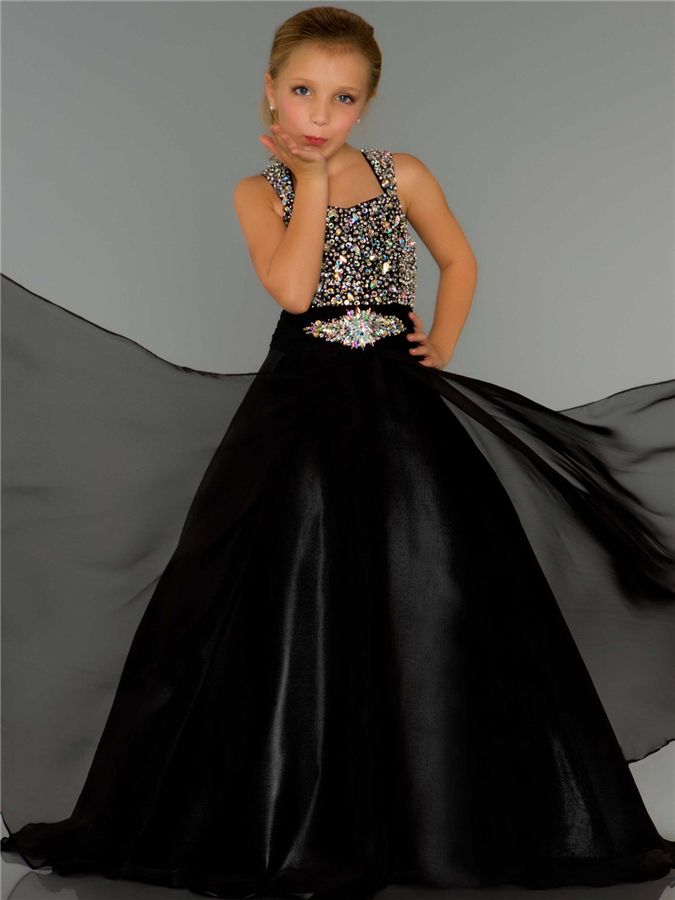 Girl'S Pageant Dresses Beaded Straps And Bodice Fitted Waist With