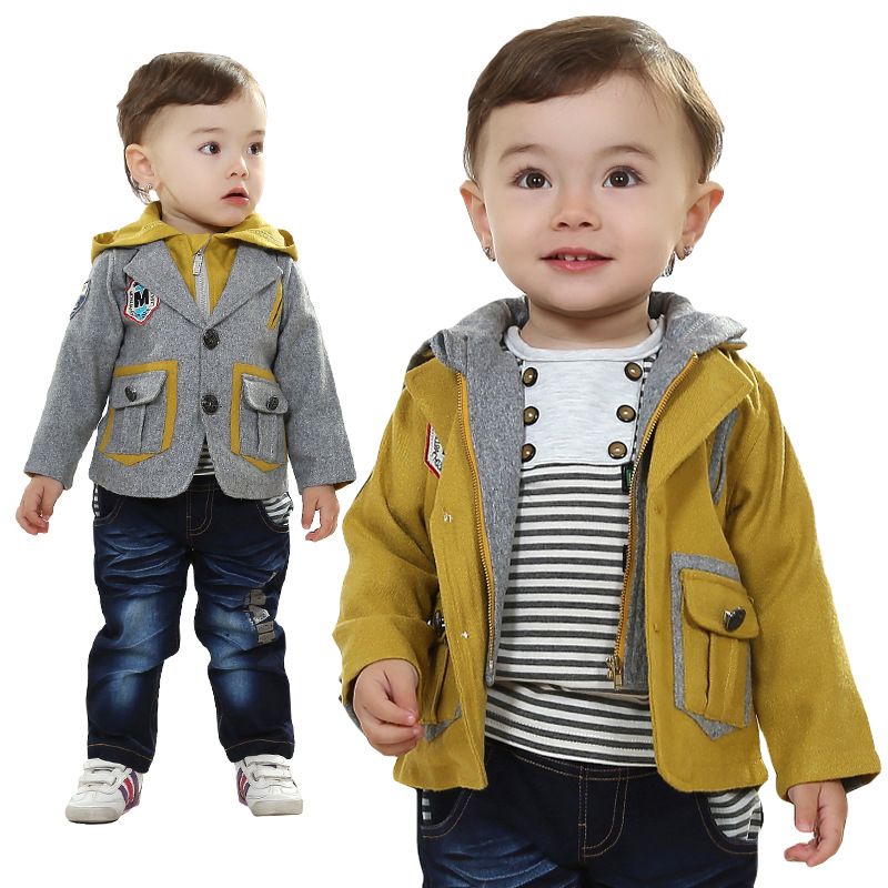 Baby Boys Winter T Shirts+Coat+Jeans Children'S Cotton Outfits 2014