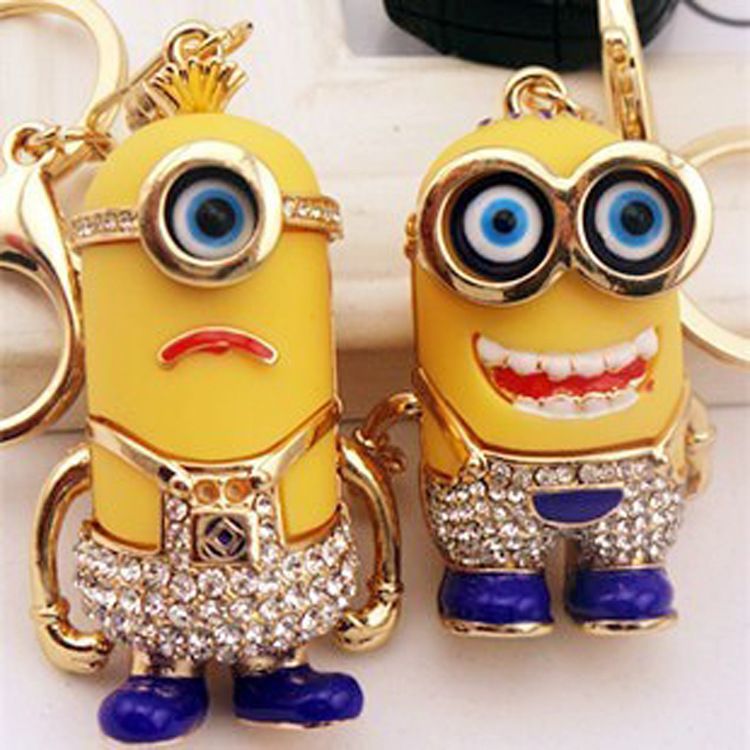 3d Despicable Me Minion Action Figure Bling Fake Diamond Keychain