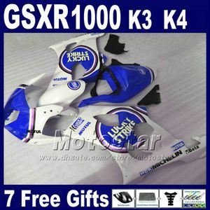 SUZUKI K3 2003 2004 için ABS kaportalar set GSXR 1000 GSX-R1000 03 04 GSXR1000 yüksek sınıf beyaz mavi ŞANSLı STRIKE kaporta kiti SF81