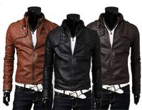 Mens Jackets Fashion Mens PU Leather and Warm Coats with Zipper Hot Male Long Sleeve and Slim Jackets