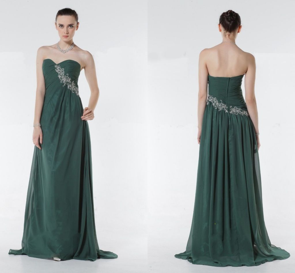New 2015 Forest Green Prom Dresses Sweetheart Open Back Beaded With