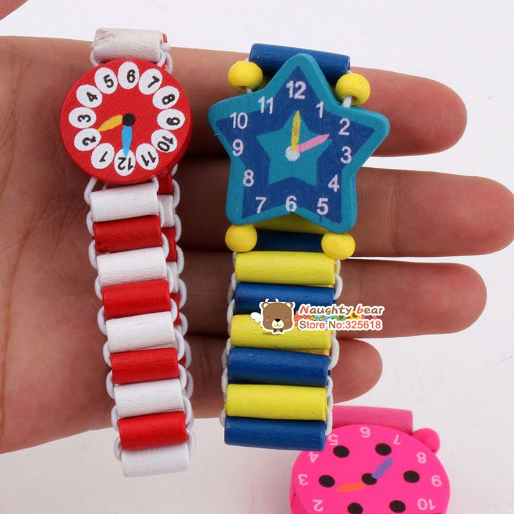 2017 Childrens Wooden Toy Kids Play Watch Novelty Clock Bracelets