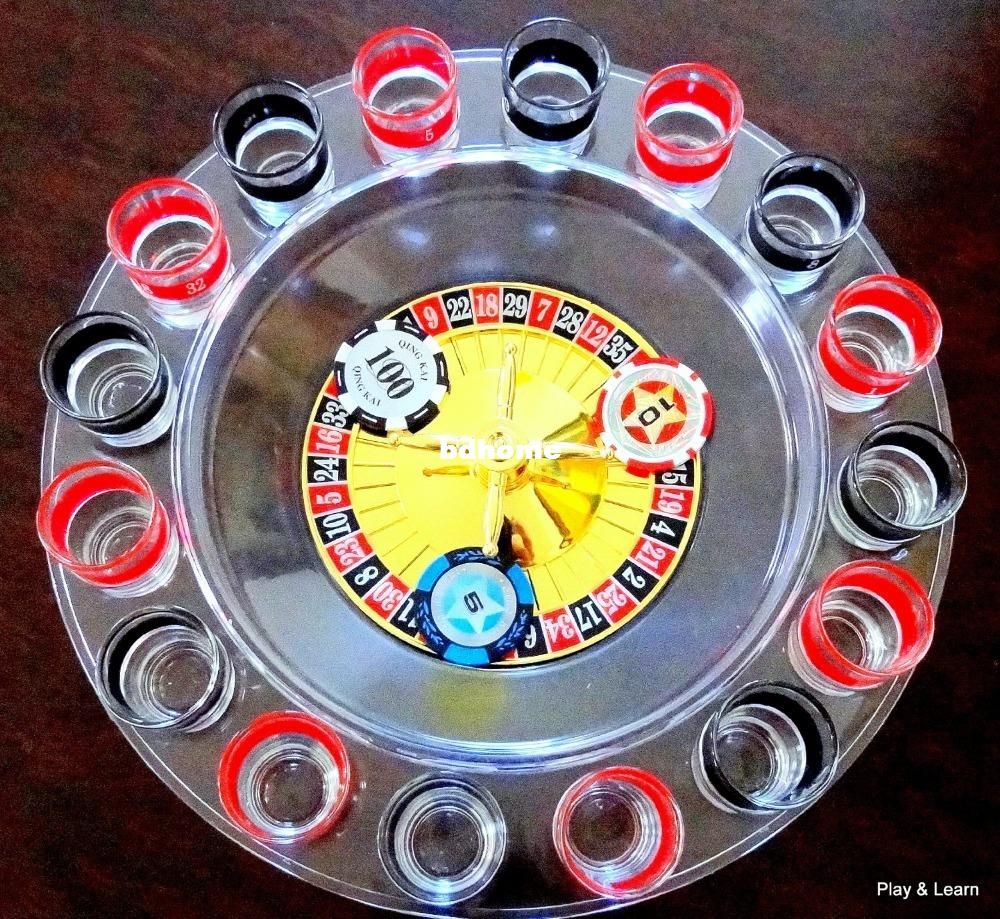 Round roulette wheel shot glass set