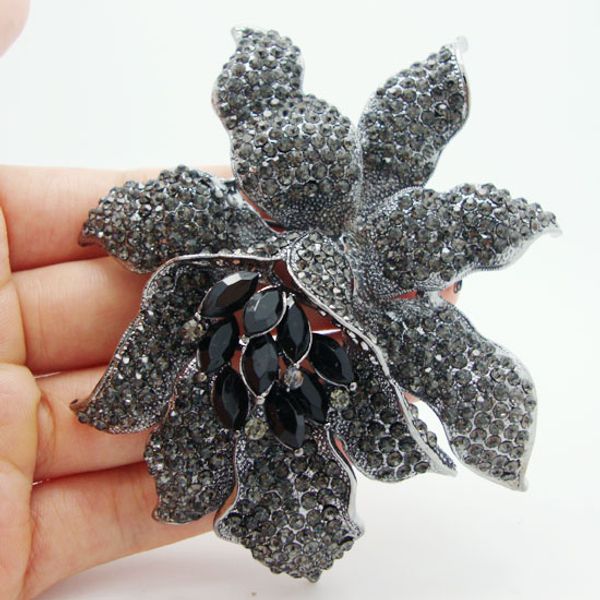 Wholesale -Classic black crystal rhinestone Large flowers orchid brooch pins woman jewelry