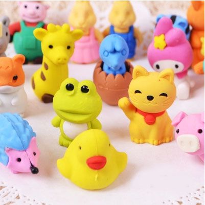 

Lovely Cartoon Animals Pencil Eraser Cute Rubber Correction Erasers Student Stationery School Supplies Kids Gift Promotion 23pcs/lot SH593