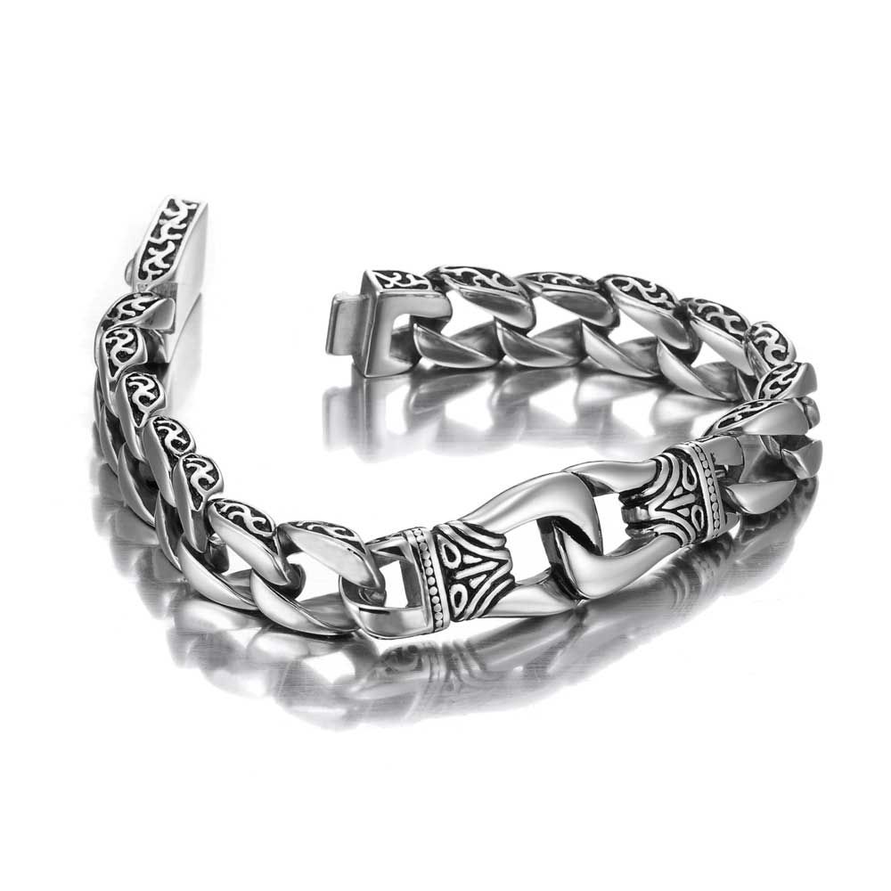 2017 Urban Jewelry Stainless Steel Men's Bracelet Silver Black 8.5 Inch