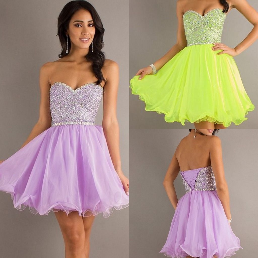Neon Yellow 2014 Girl's Dresses Sweetheart A Line Short Girl