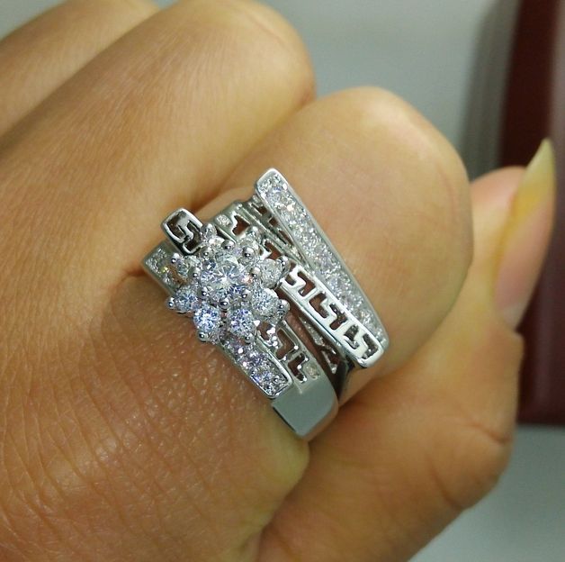 Size 5/6/7/8/9/10 Fashion jewelry High quality 10kt white gold filled white topaz women wedding Ring set gift