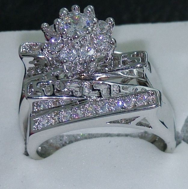 Size 5/6/7/8/9/10 Fashion jewelry High quality 10kt white gold filled white topaz women wedding Ring set gift