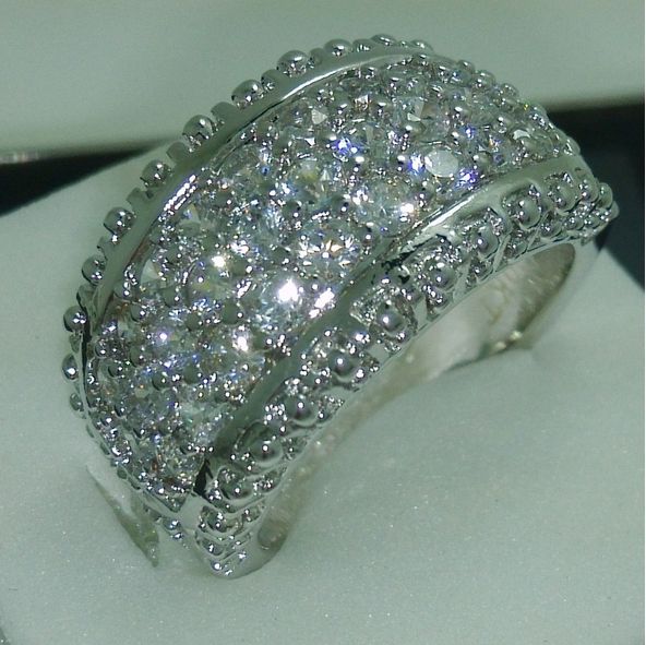 Luxurious Size 5/6/7/8/9/10 Fashion jewelry High quality 10kt white gold filled white topaz women wedding Ring set gift
