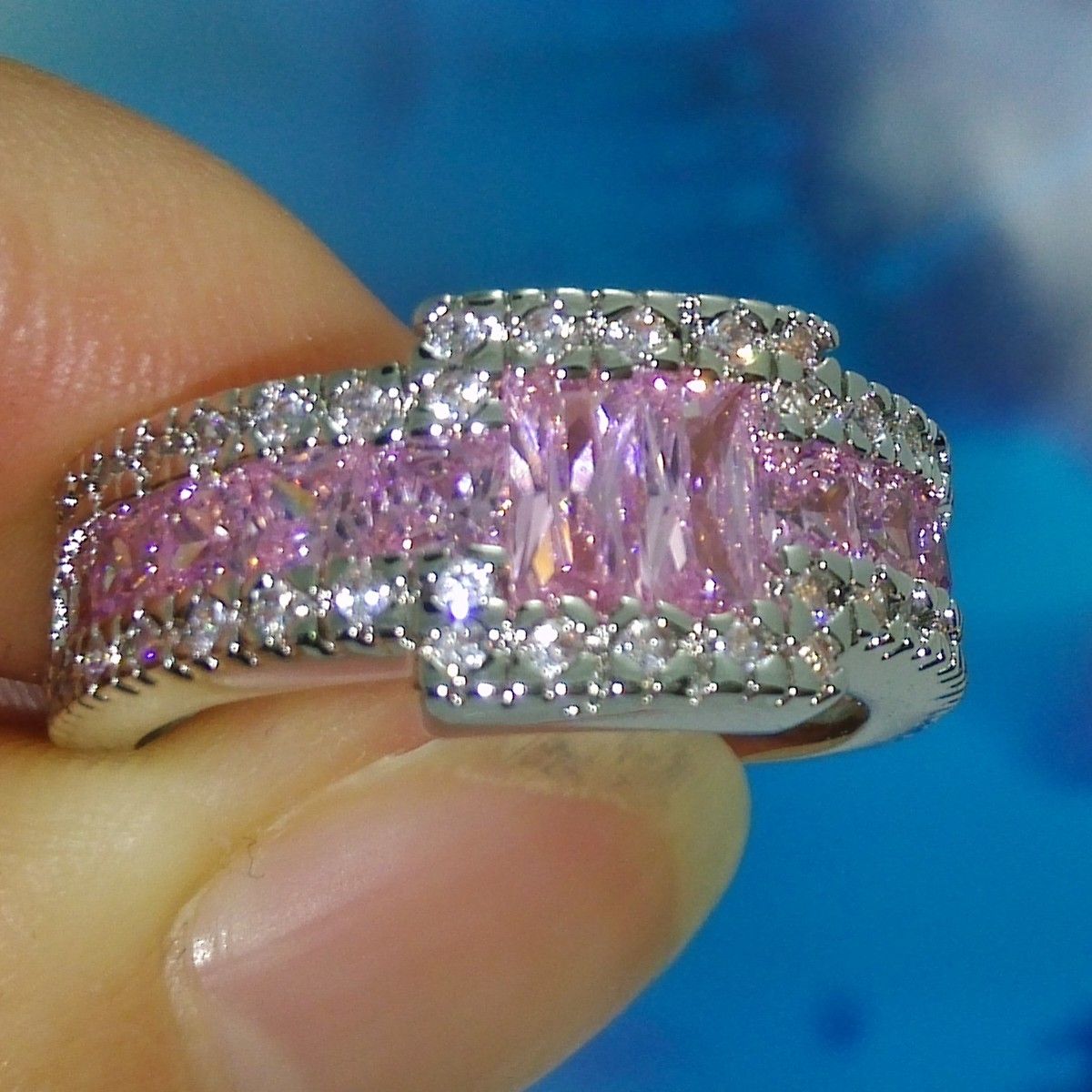 Professional wholesale Free shipping fashion jewelry 10kt white gold filled pink sapphire Gem MEN wedding ring gift
