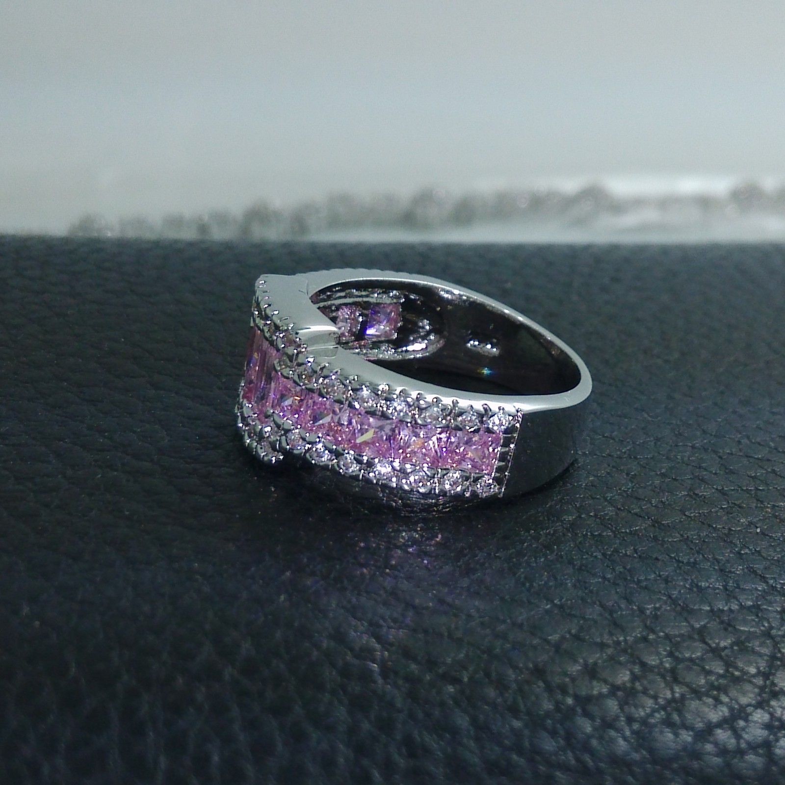 Professional wholesale Free shipping fashion jewelry 10kt white gold filled pink sapphire Gem MEN wedding ring gift