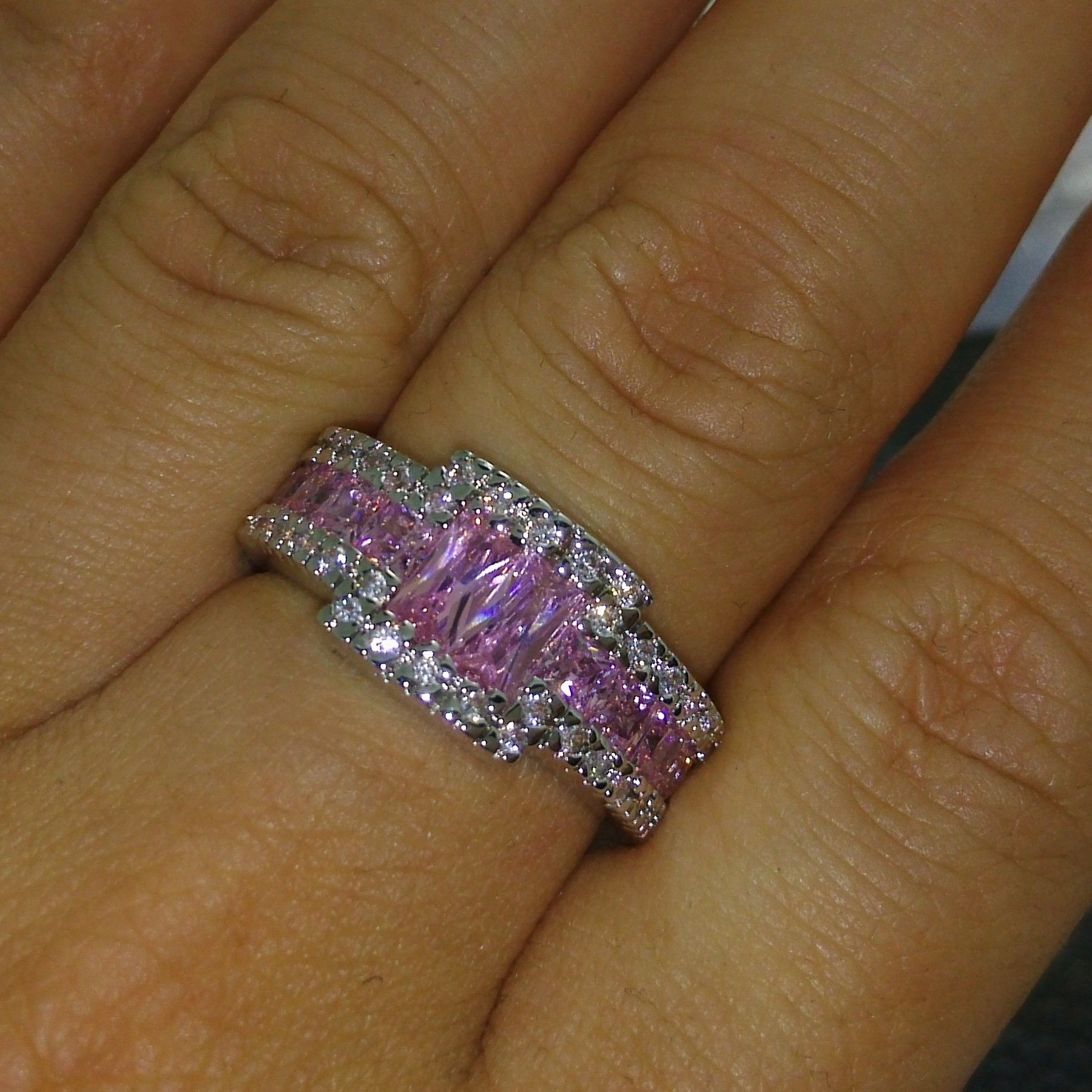 Professional wholesale Free shipping fashion jewelry 10kt white gold filled pink sapphire Gem MEN wedding ring gift