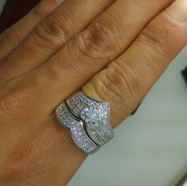 Size 6/7/8/9/10 Free shipping Luxurious jewelry set 10kt white gold filled white topaz wedding Ring set gift