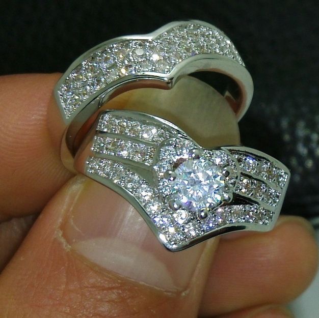 Size 6/7/8/9/10 Free shipping Luxurious jewelry set 10kt white gold filled white topaz wedding Ring set gift