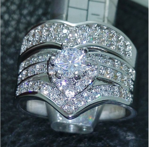 Size 6/7/8/9/10 Free shipping Luxurious jewelry set 10kt white gold filled white topaz wedding Ring set gift