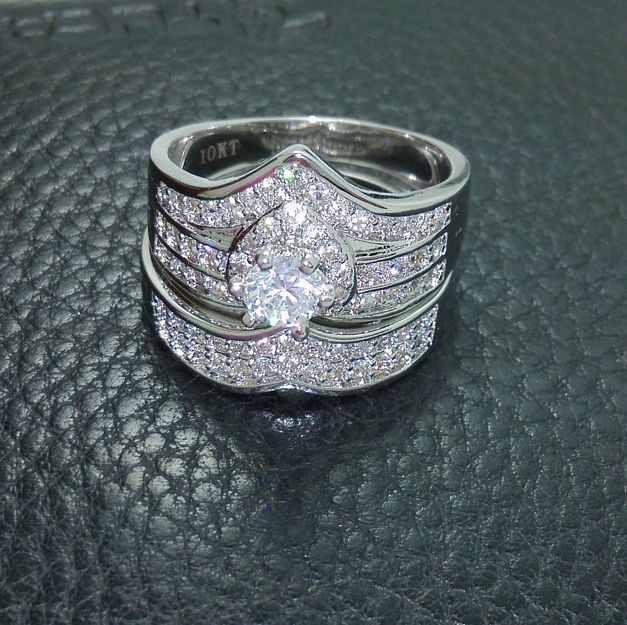 Size 6/7/8/9/10 Free shipping Luxurious jewelry set 10kt white gold filled white topaz wedding Ring set gift