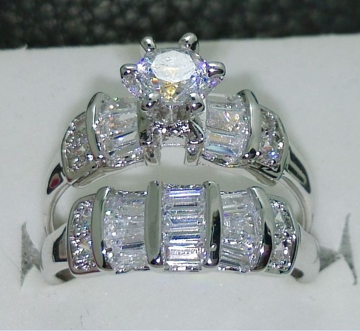 FREE SHIPPING Size 6/7/8/9/10 unique design Fashion jewelry white Topaz 10kt white gold filled Gem Wedding Ring set